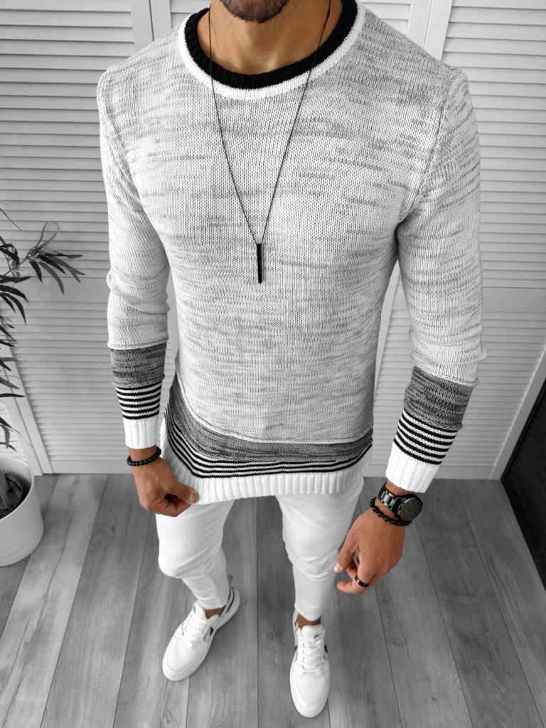 Pulover Barbati Alb Slim Fit | Stil Office