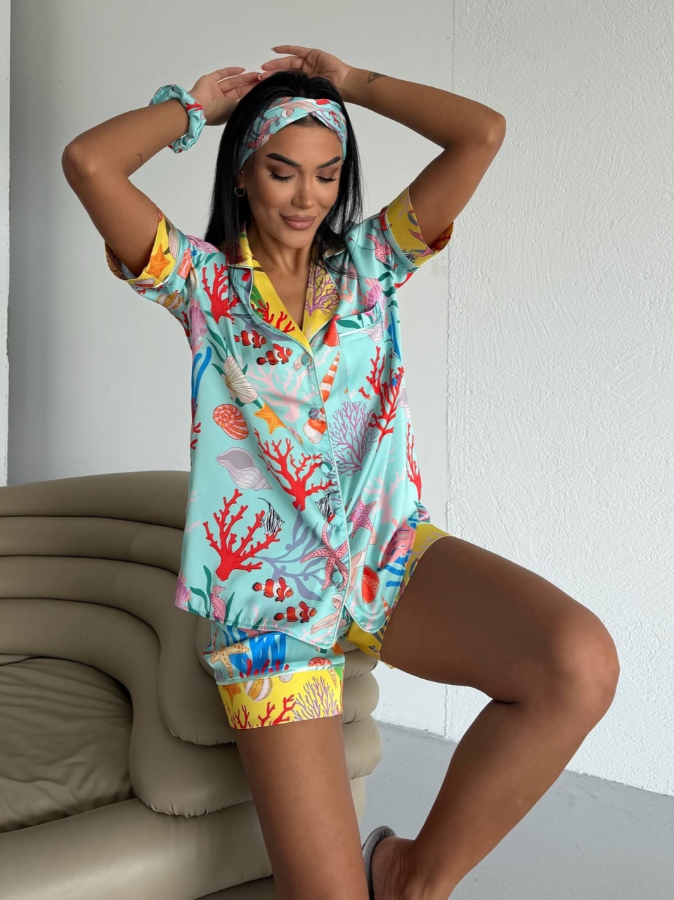 Set Pijama Dama 2 Piese Delis – Satin Mat Turcoaz - imagine 4