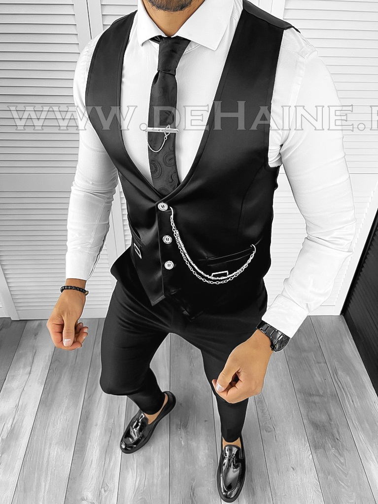 Vesta Slim Fit Barbati | Look Elegant, Negru