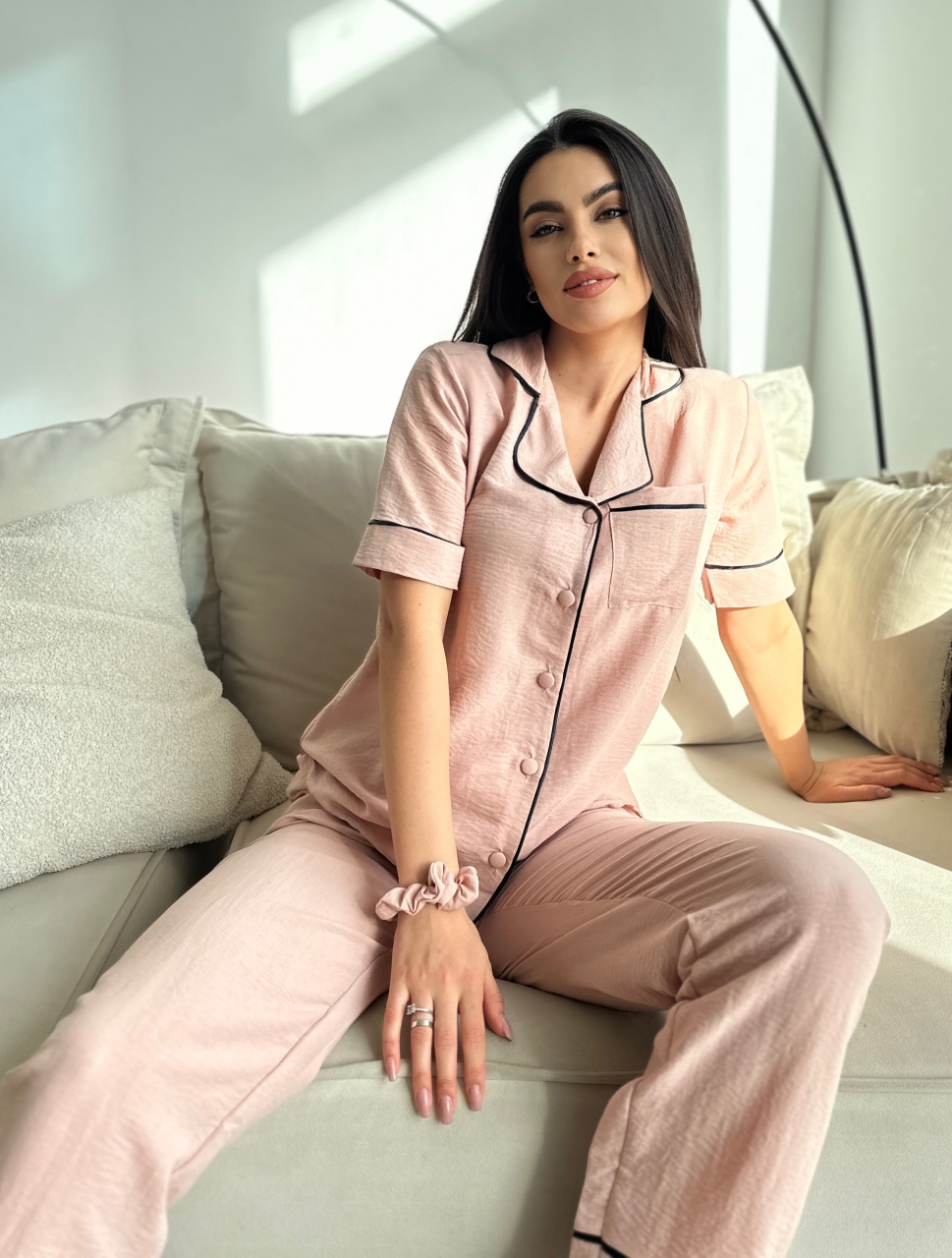 Set Pijama Damă Delis, 2 Piese, Crem - imagine 4