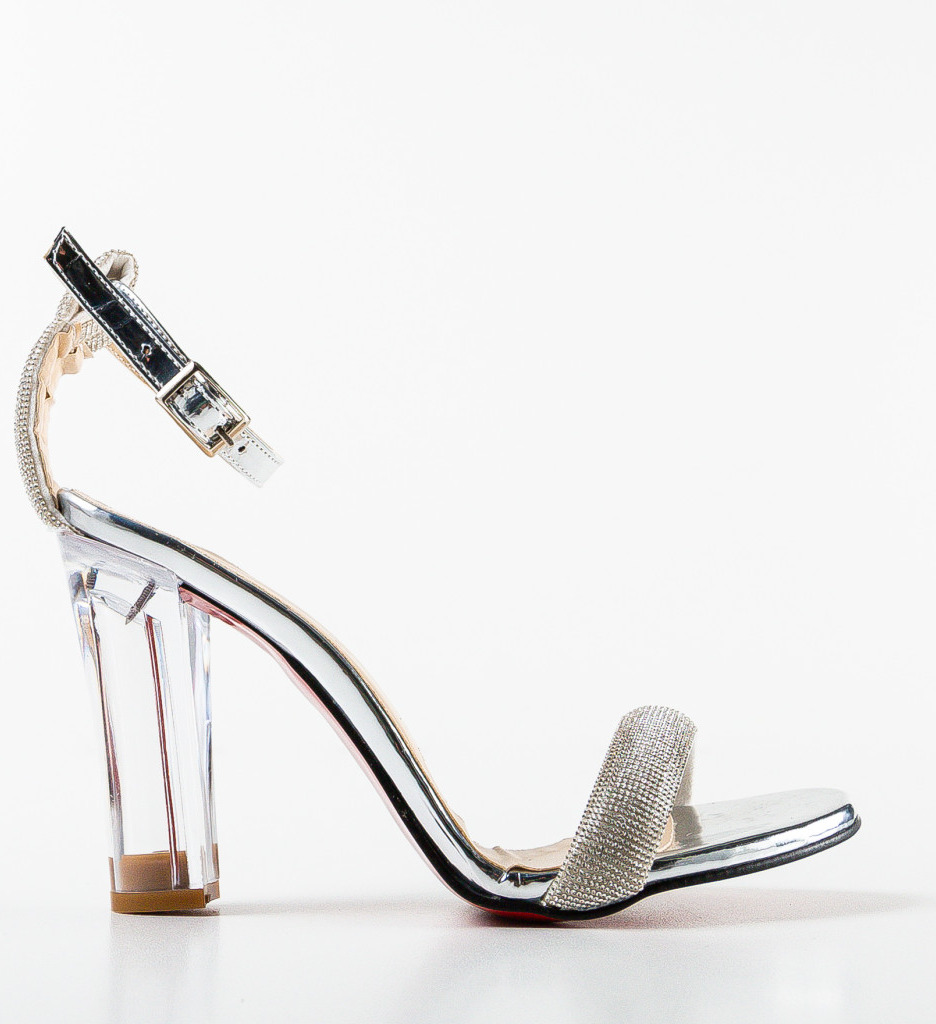 Sandale cu Toc Argintii Gafeina | Eleganță - imagine 5