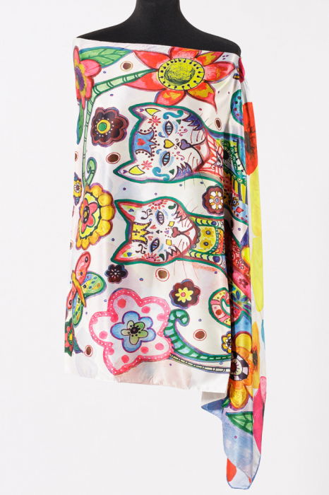 Esarfă matase Shopika cu pisici - design elegant