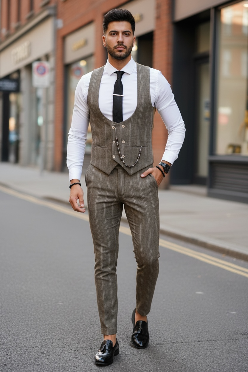Compleu Barbati Elegant Vesta + Pantaloni Slim Fit - imagine 2