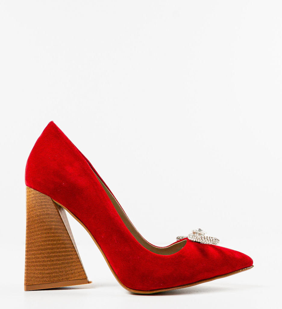 Pantofi Catifea Rosii cu Toc | Stil Elegant - imagine 2