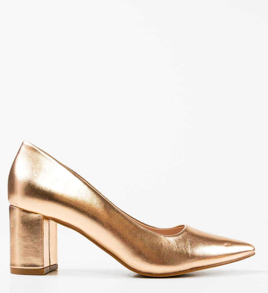 Pantofi dama Luke Aurii cu toc elegant - imagine 5