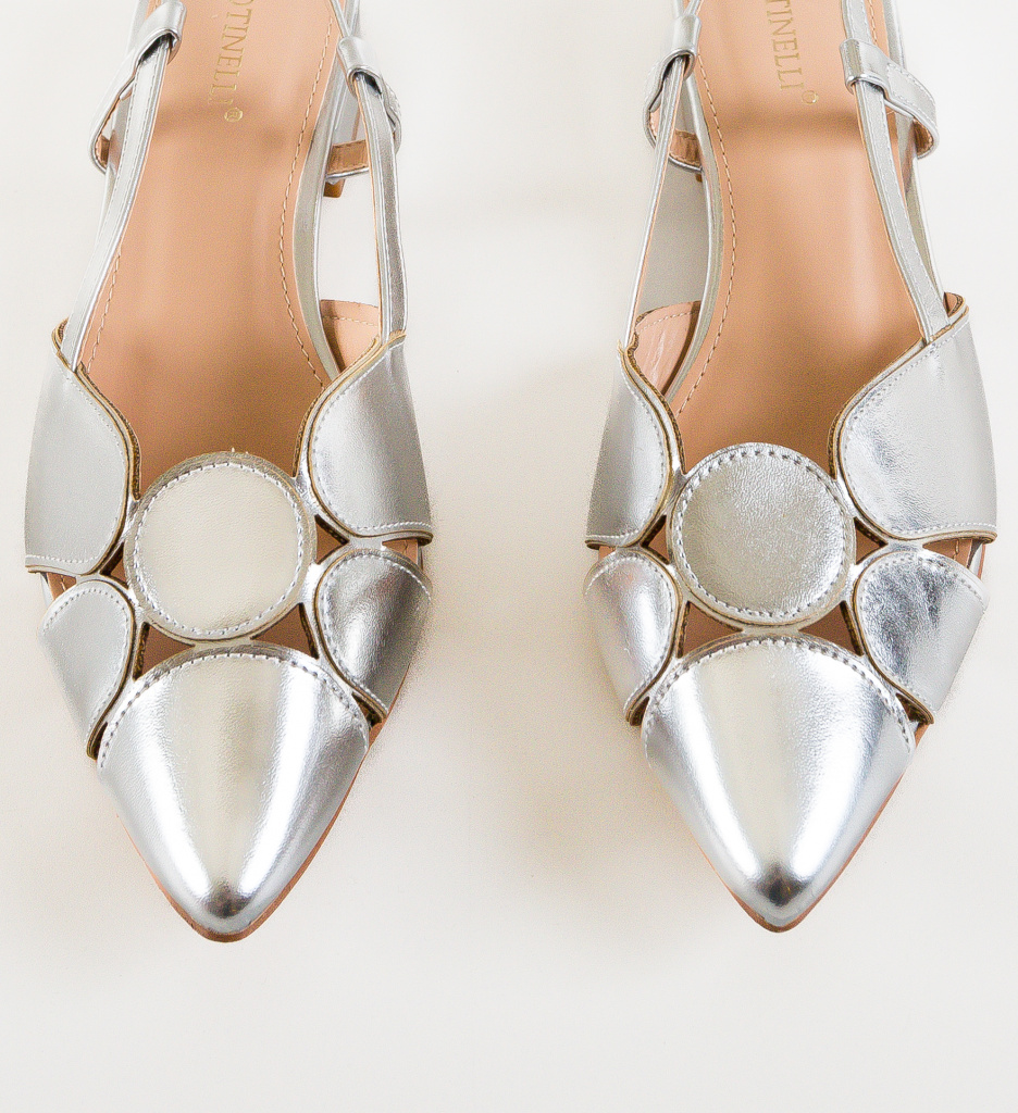 Pantofi Dama Xquenda Argintii cu Toc Elegant - imagine 6