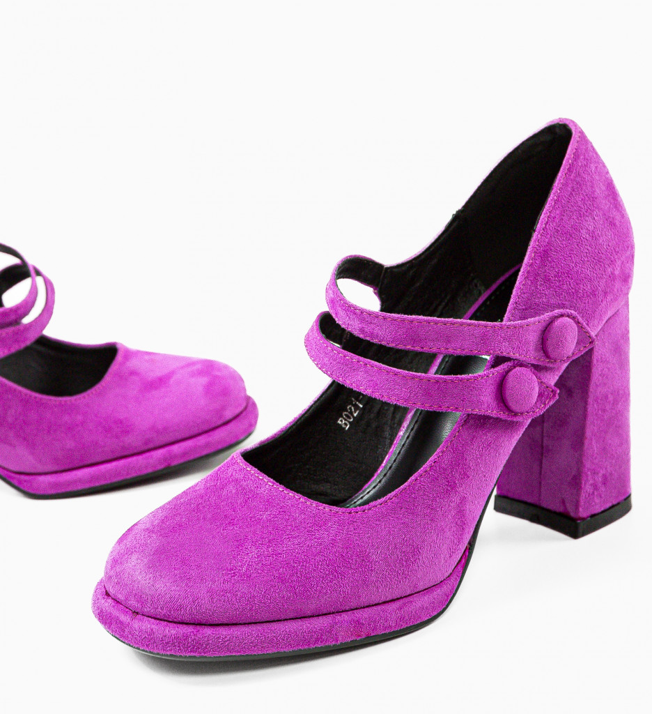 Pantofi Dama Vintage Mov Eleganți cu Toc - imagine 5