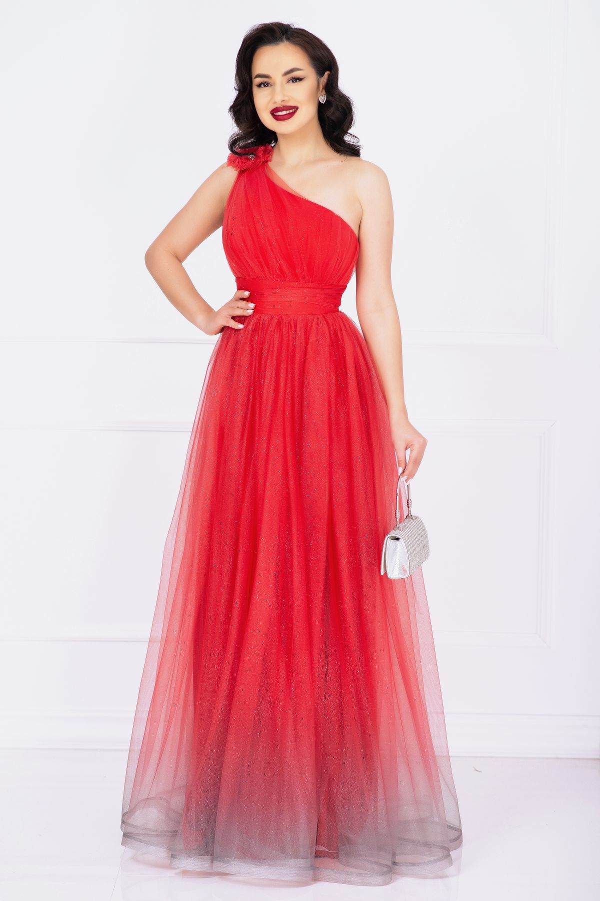 Rochie roșii Josephine | Eleganță cu floare 3D