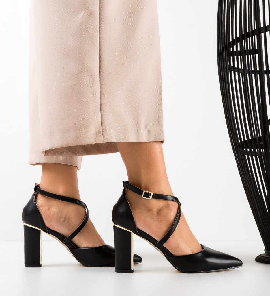 Pantofi Dama Lovell Negri cu Toc Eleganți - imagine 2