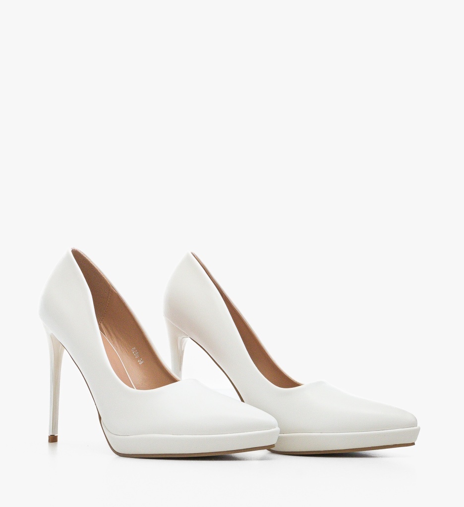 Pantofi Dadere Albi Eleganți cu Toc - imagine 4