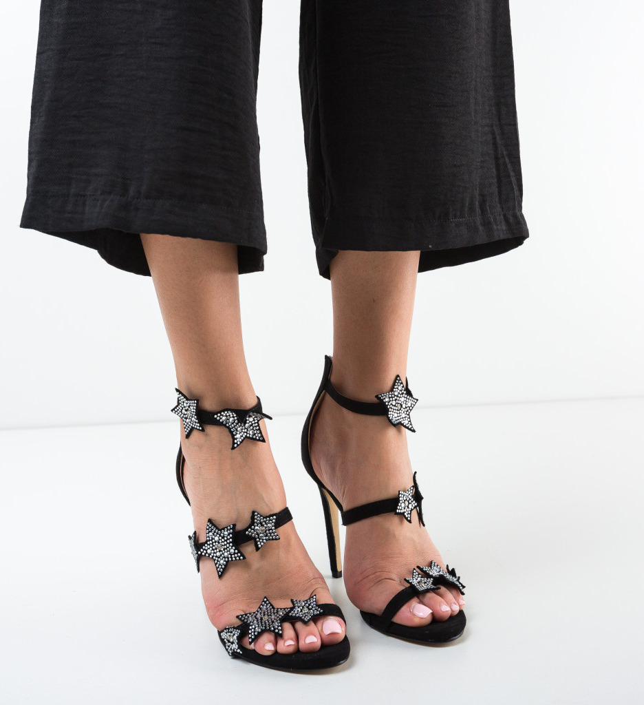 Sandale Fantase Negre cu Toc Elegant