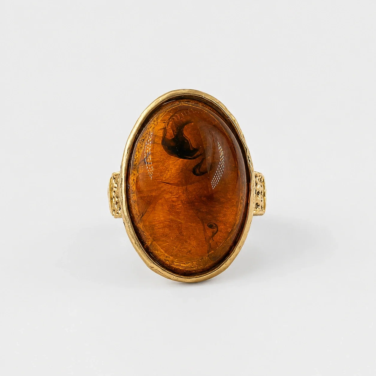 Inel reglabil din otel inoxidabil cu insert Amber, design statement