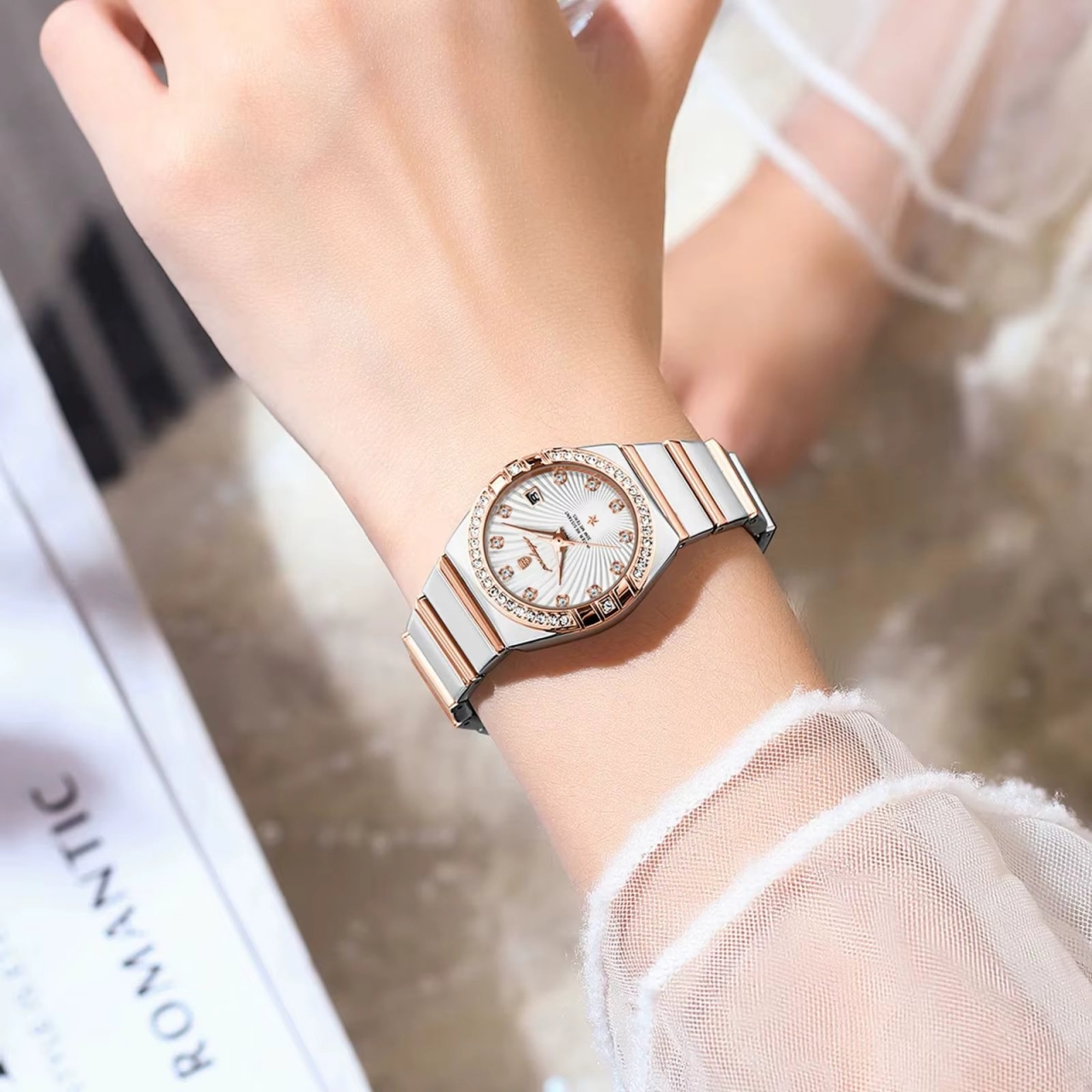 Ceas Dama Poedagar Argintiu-Rose Gold - imagine 2