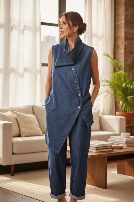 Vesta Denim Asimetrică Shopika | Stil Modern