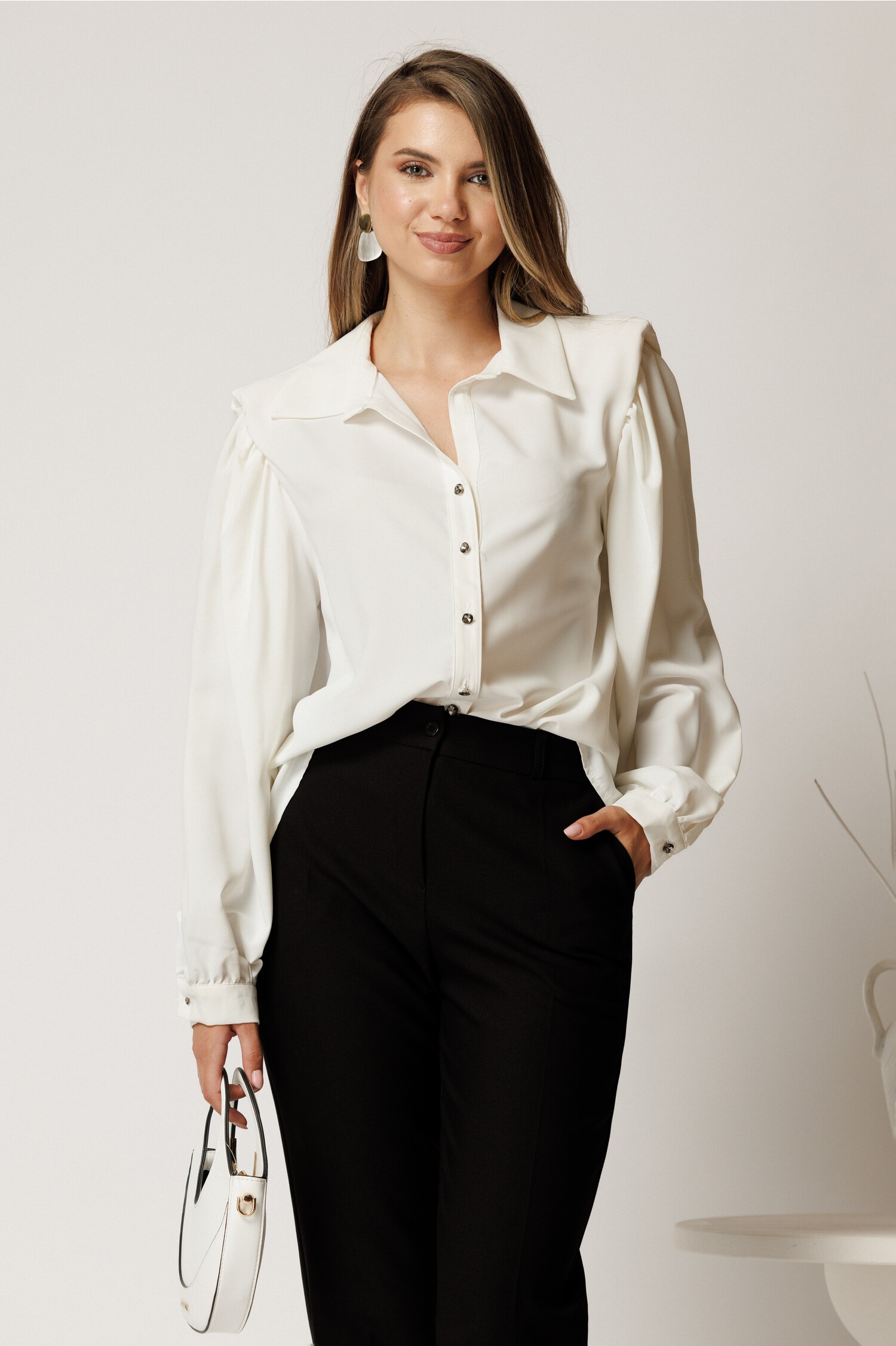 Camasa Voal Alba cu Maneci Bufante | Lejera