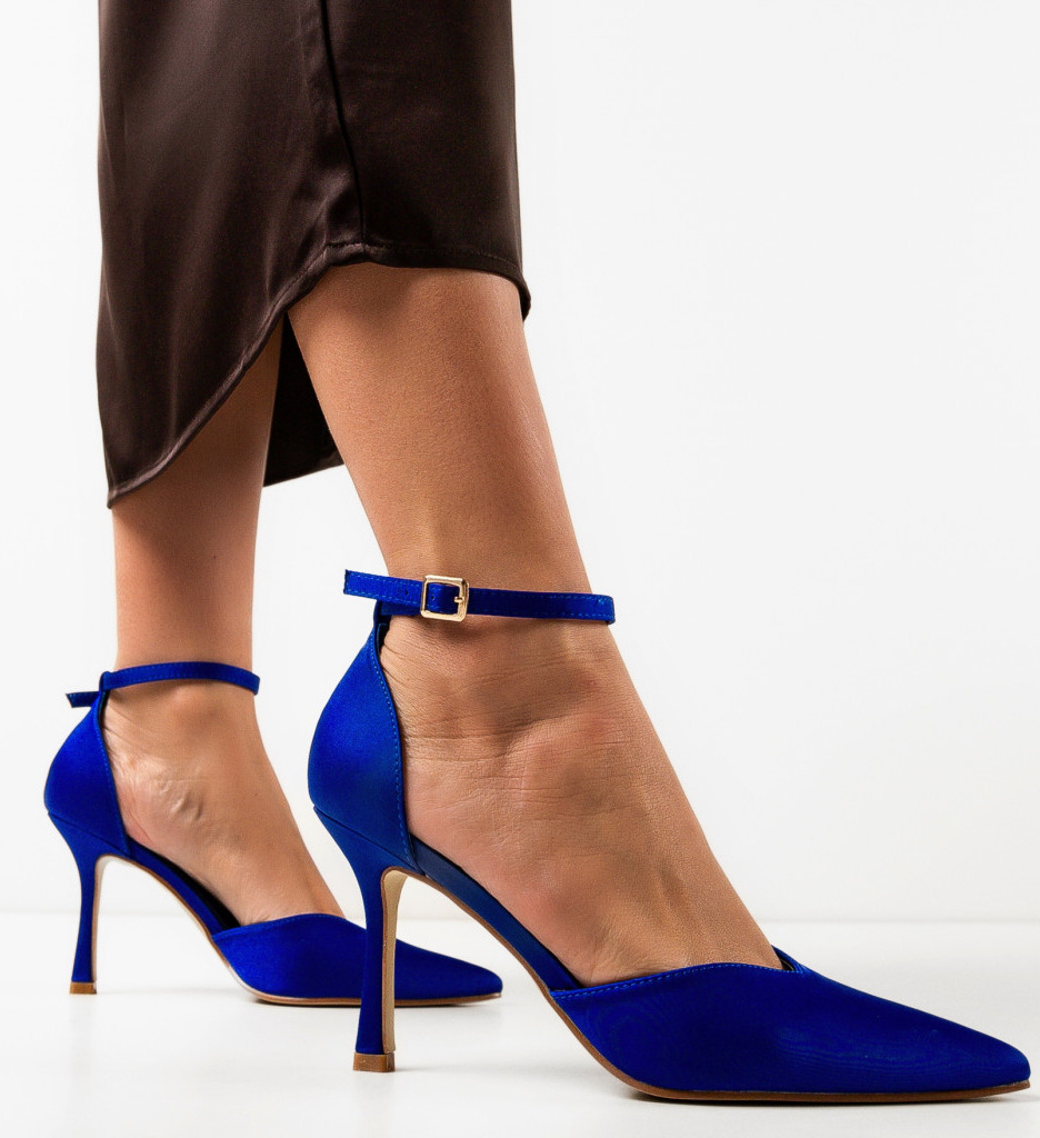 Pantofi cu Toc Albastri Eleganți Cafelini - imagine 2
