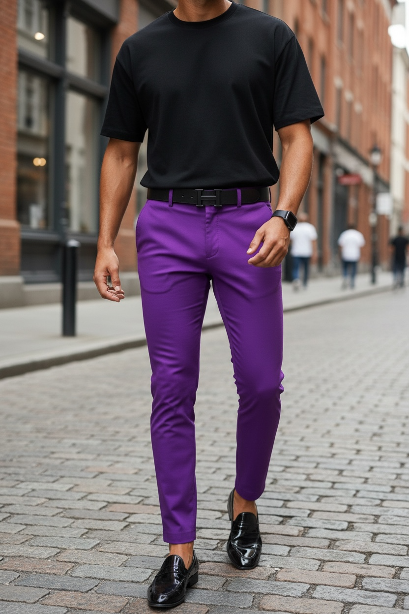 Pantaloni Barbati Mov Regular Fit 100% Bumbac - imagine 2