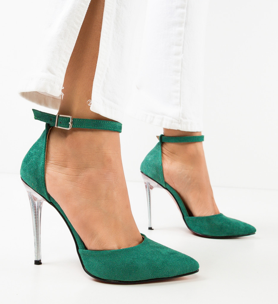 Pantofi Saloka Verzi cu Toc Eleganți - imagine 3