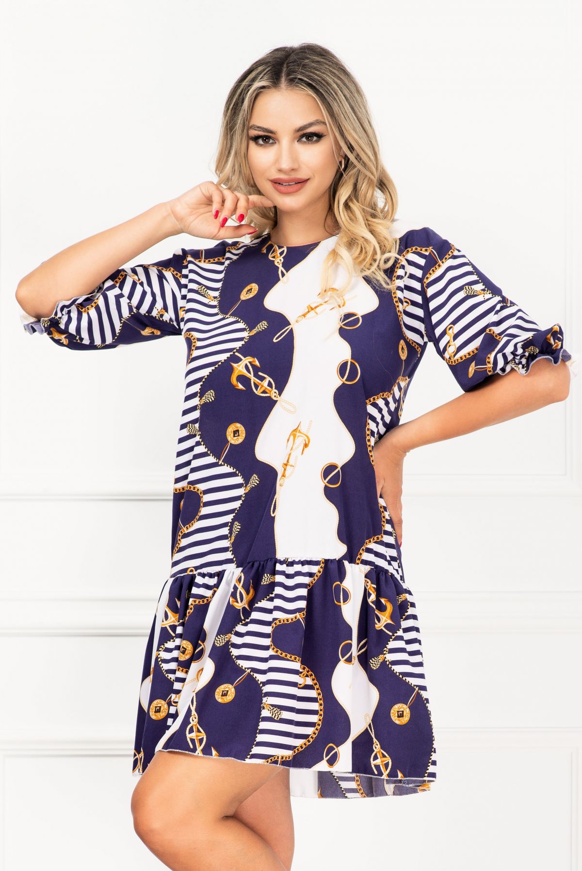 Rochie Vara Stil Maritim cu Volanas | Inpuff