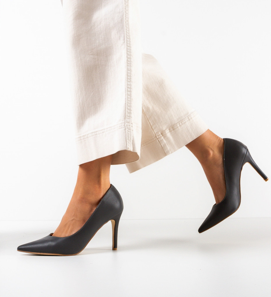 Pantofi Forster Gri cu Toc Eleganți - imagine 3