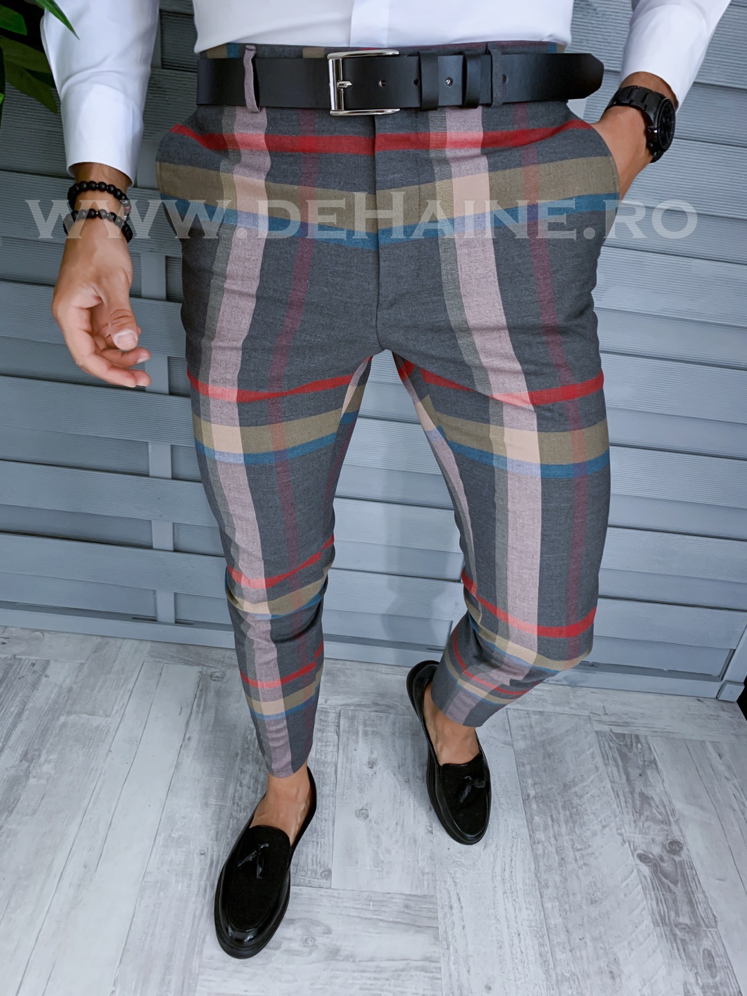 Pantaloni Barbati Eleganti Gri Carouri