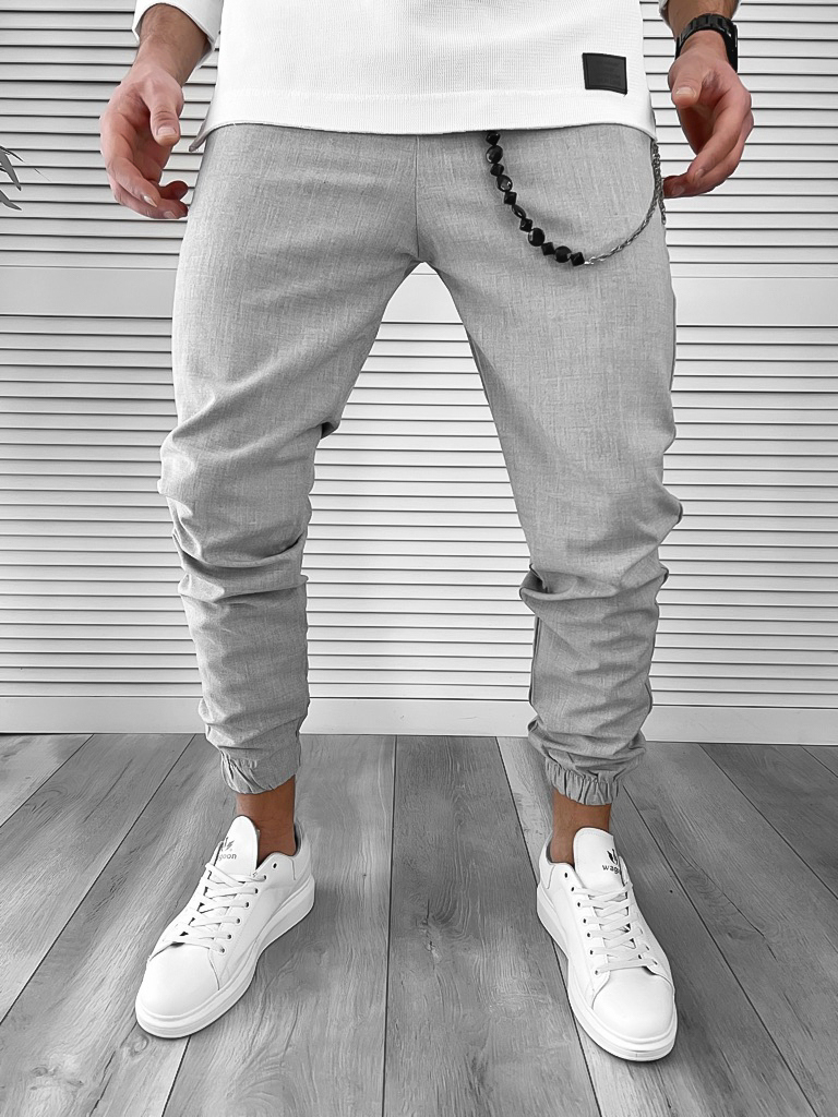 Pantaloni Barbati Gri Casual din Bumbac 100%