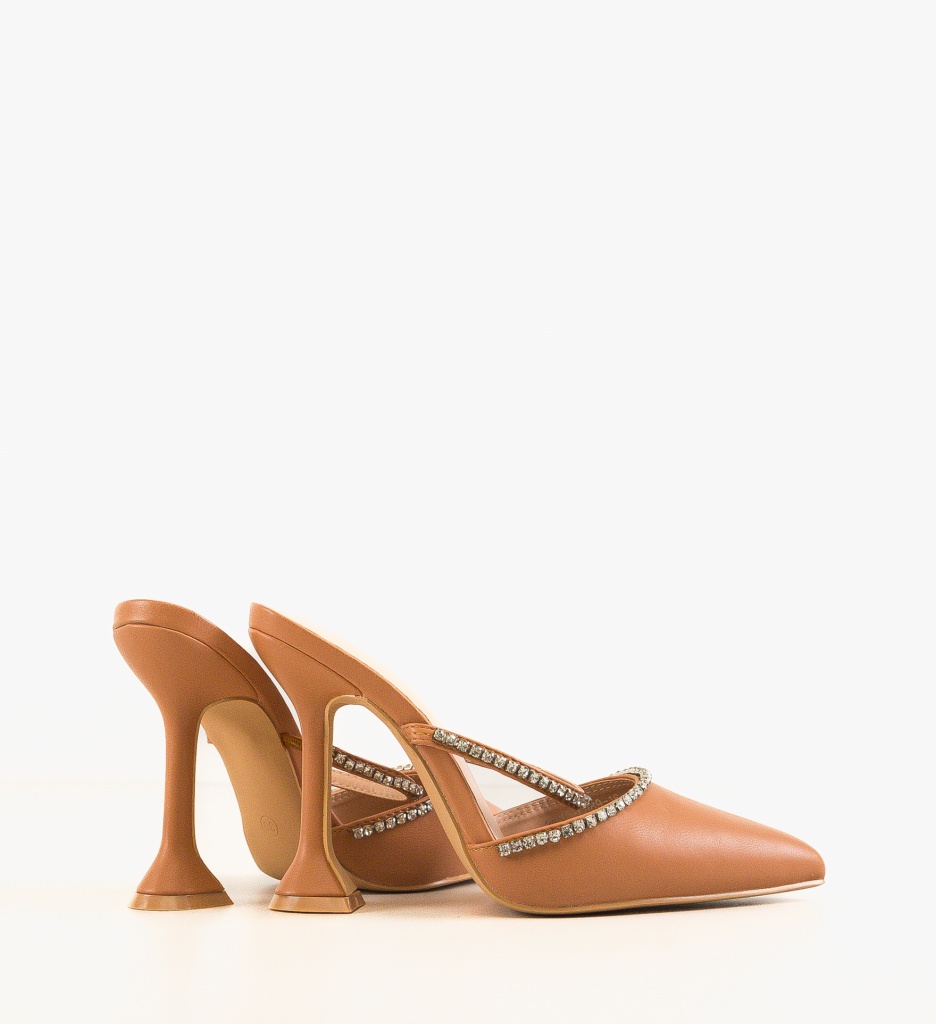 Pantofi Dama Leslie Portocalii cu Toc Eleganți - imagine 3