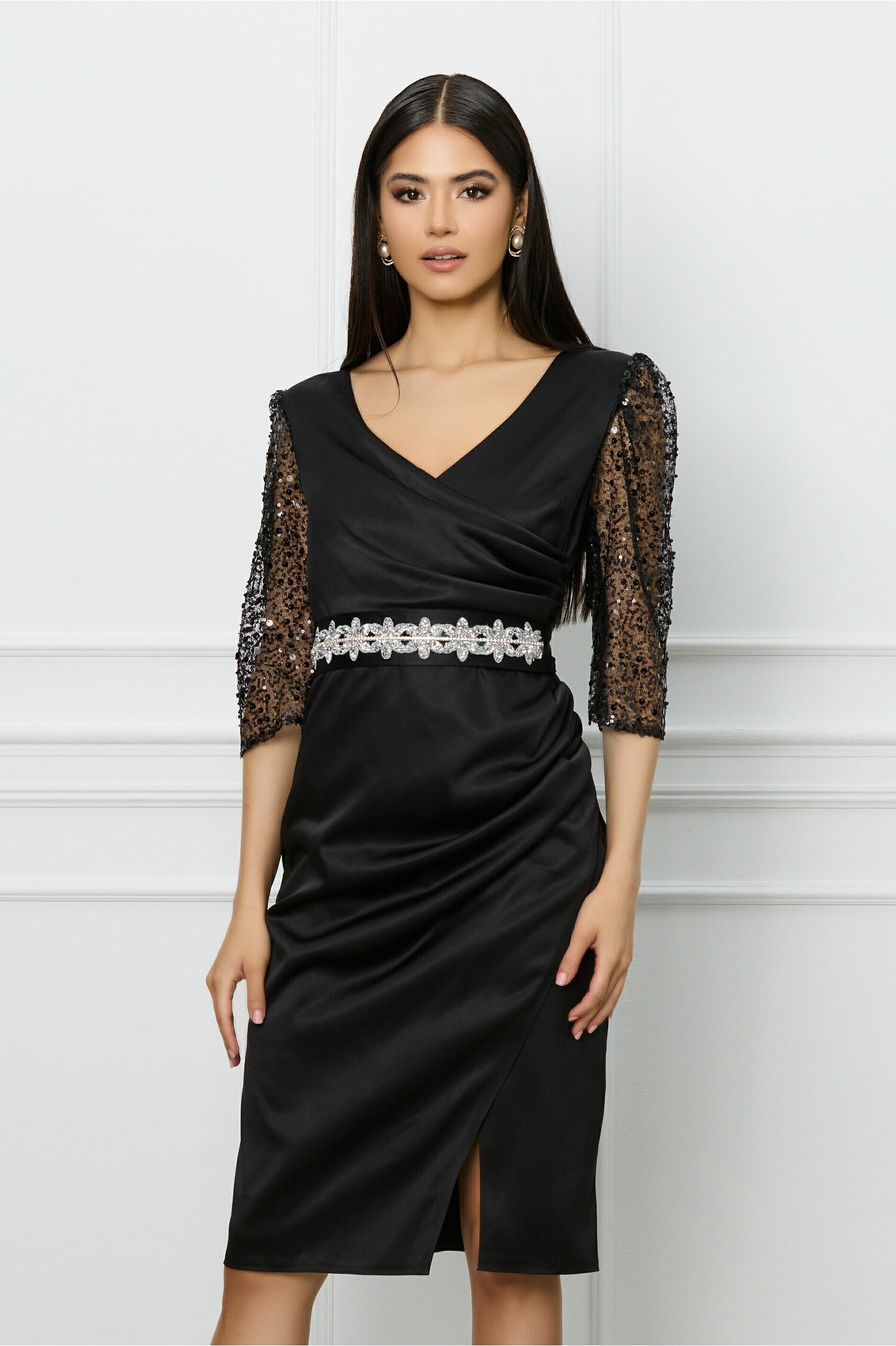 Rochie Ella Collection Neagra Eleganta cu Dantela