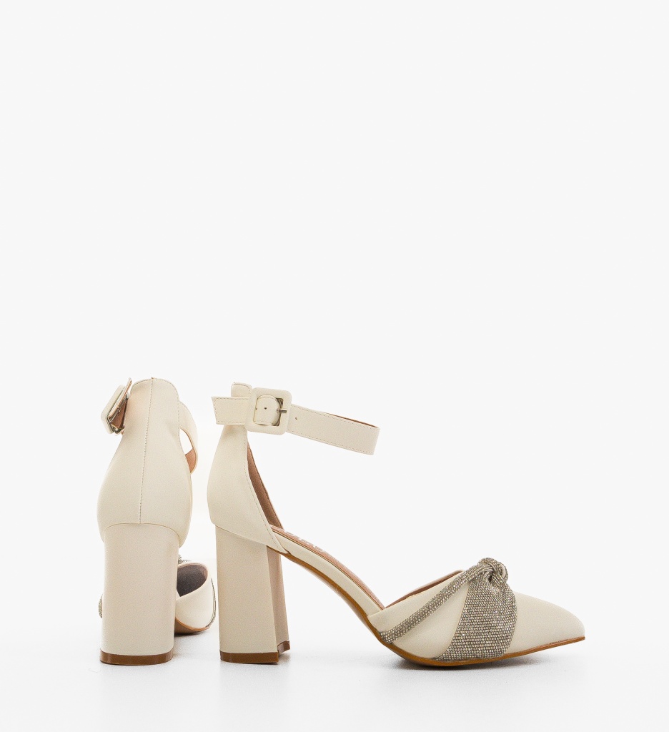 Pantofi Cochra Albi cu Toc Eleganți