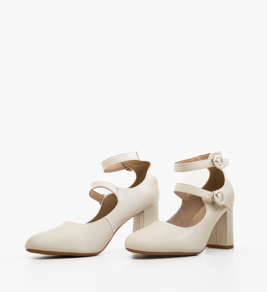 Pantofi Dama Rasthe Albe cu Toc Eleganți - imagine 3