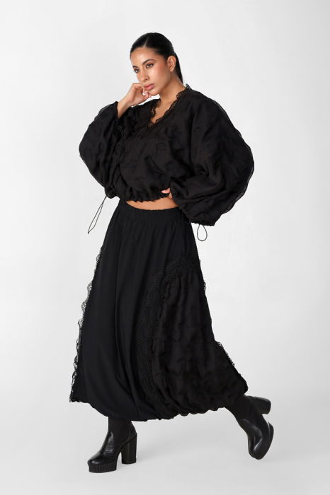 Bluza Neagră Oversize H-4 cu Mâneci Fluture