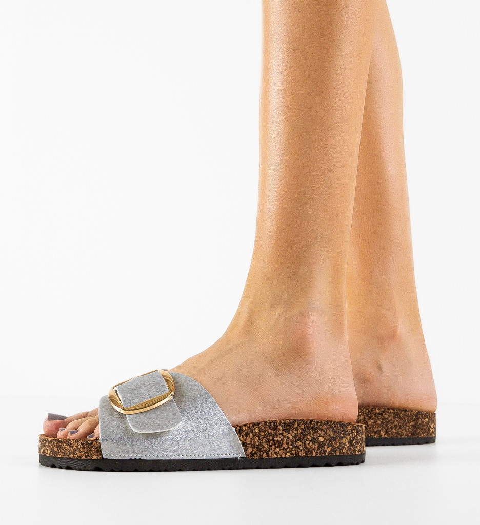 Papuci Dama Terry Argintii - Confort Premium