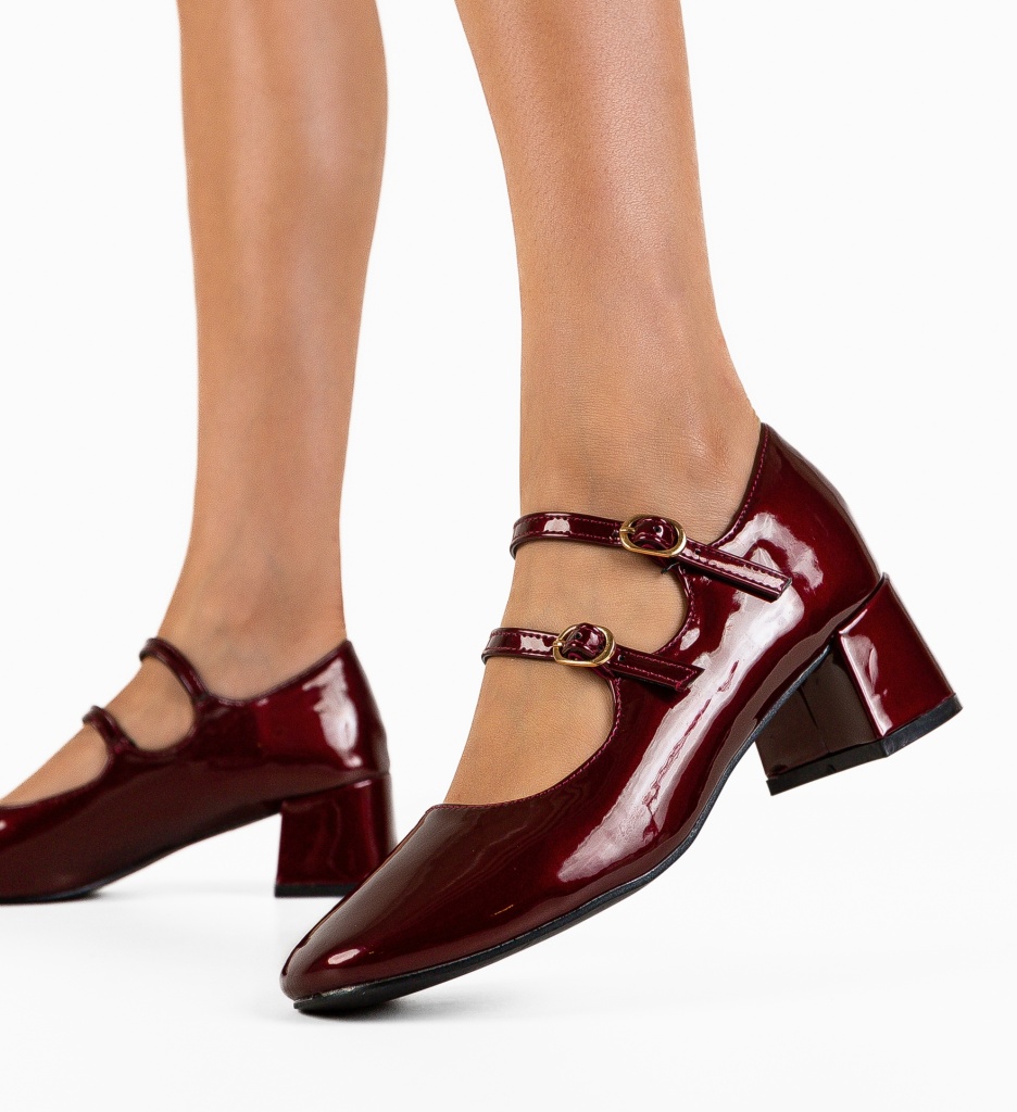 Pantofi Dama Vilizi Grena cu Toc Eleganți - imagine 3