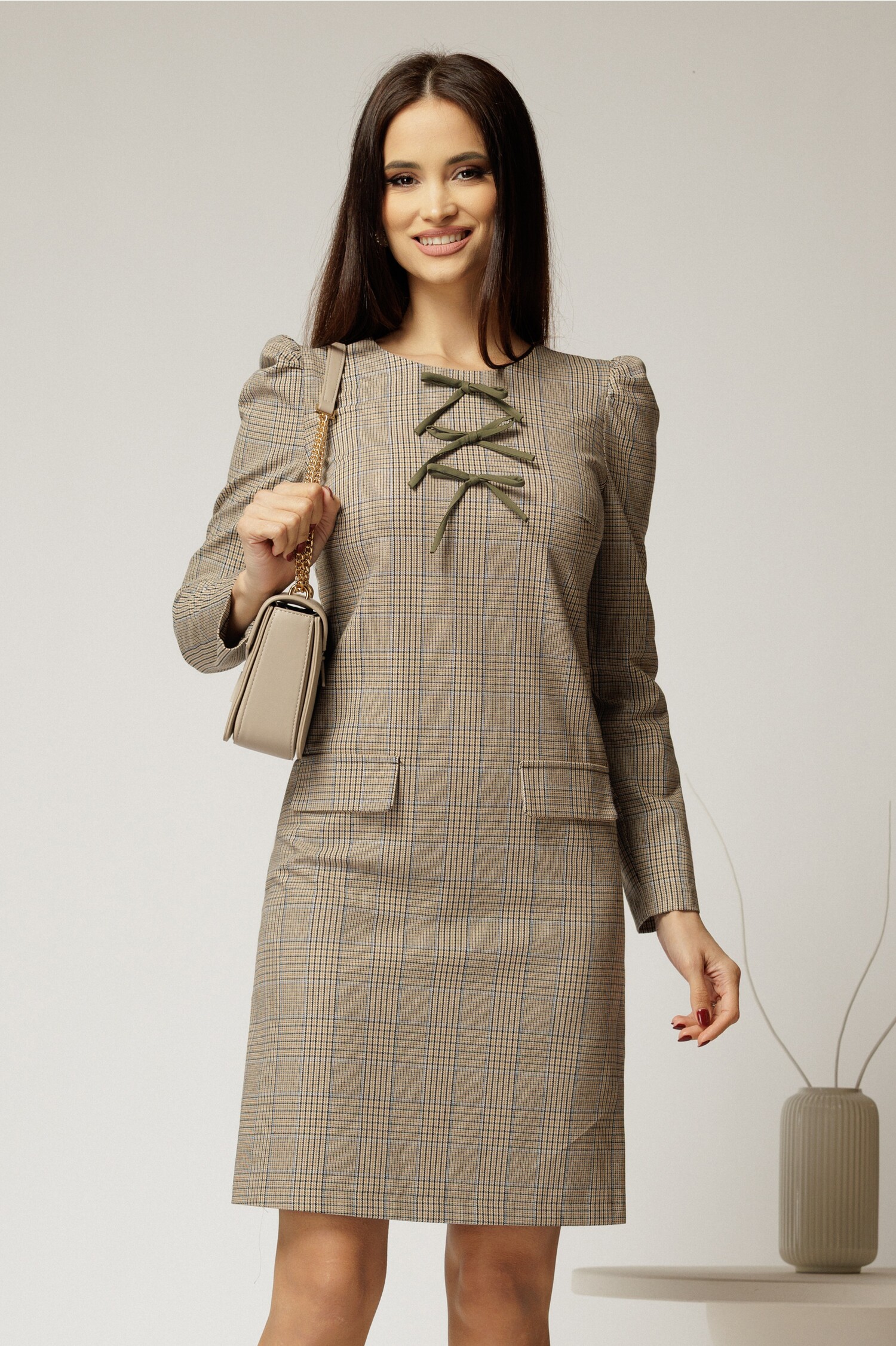 Rochie Elegantă DY Fashion Carou cu Funde