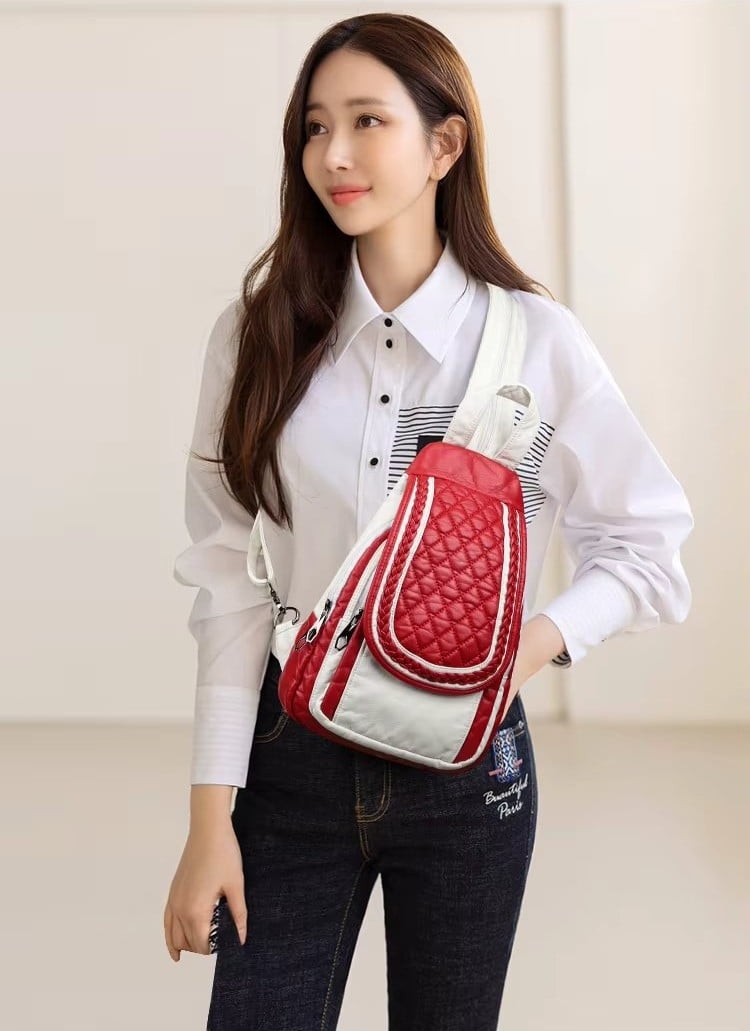Rucsac Dama Picadili Rilena - Design Elegant Rosu/Alb - imagine 2