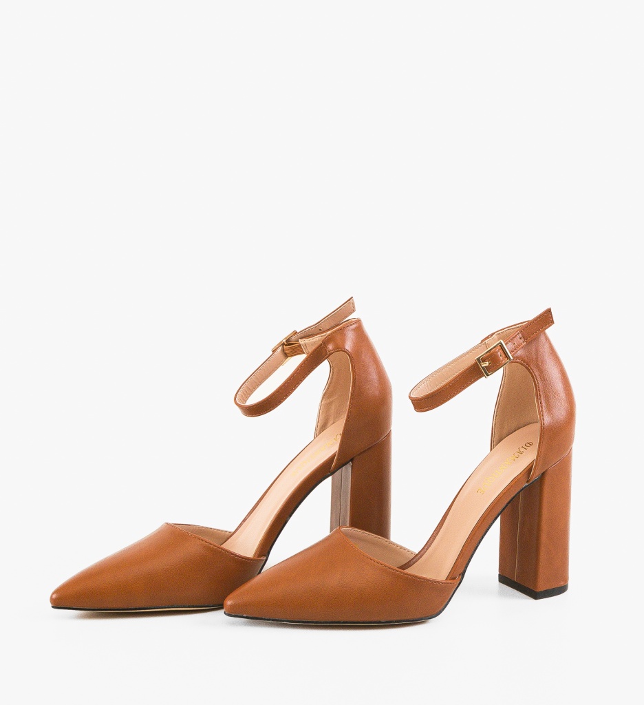 Pantofi dama Saira Camel cu toc elegant - imagine 5