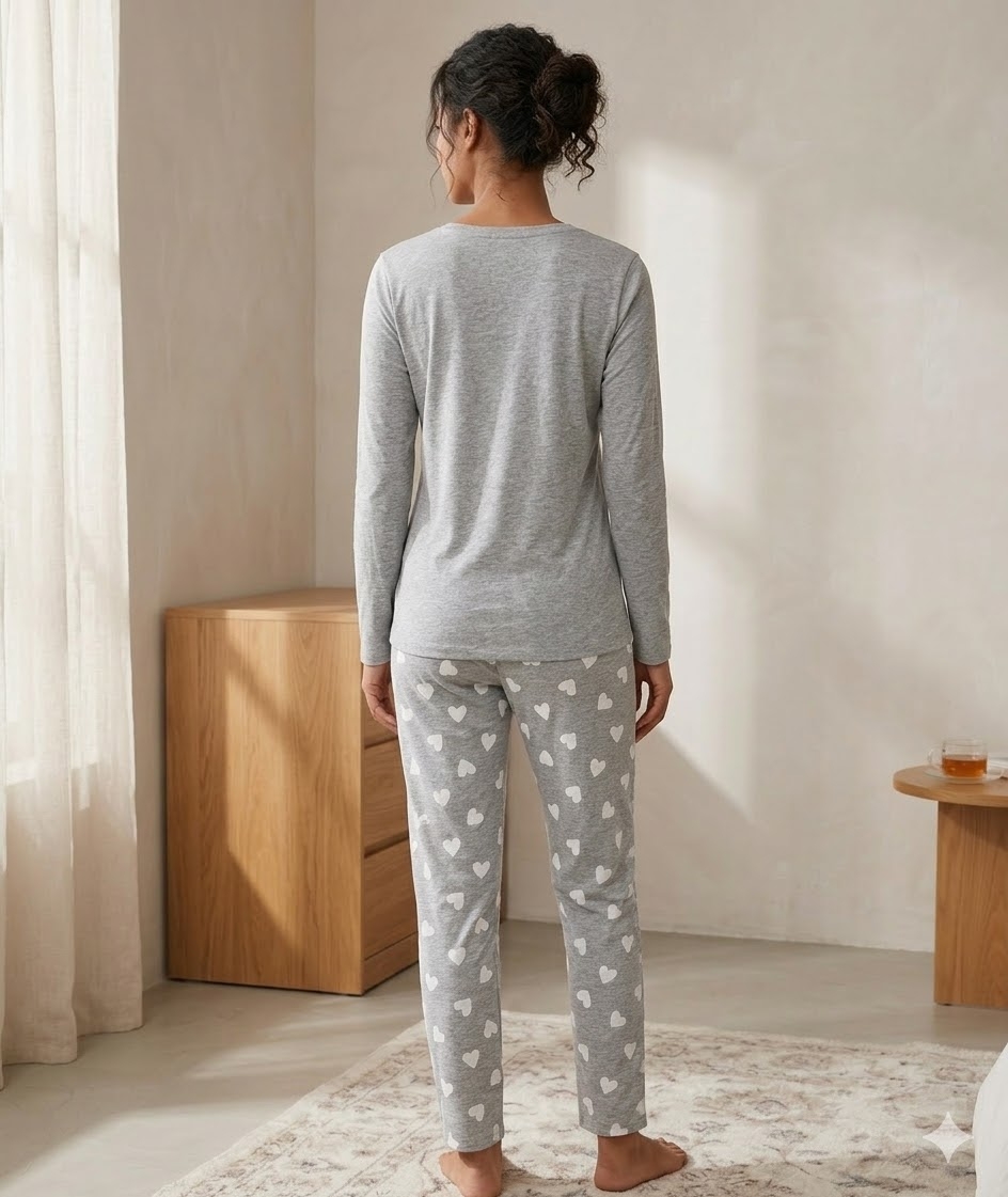 Pijama Dama Bumbac Gri Delis - 2 Bucăți Confortabilă - imagine 3
