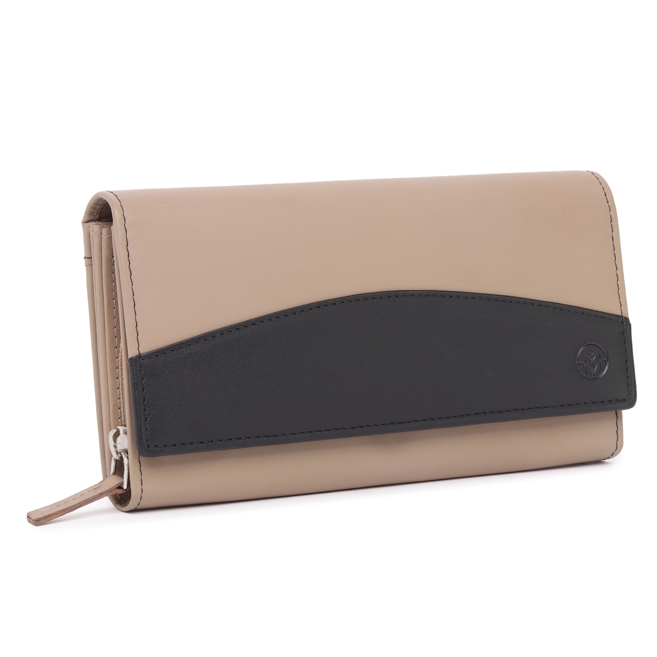 Portofel Dama Marquise Piele Naturala Crem/Negru