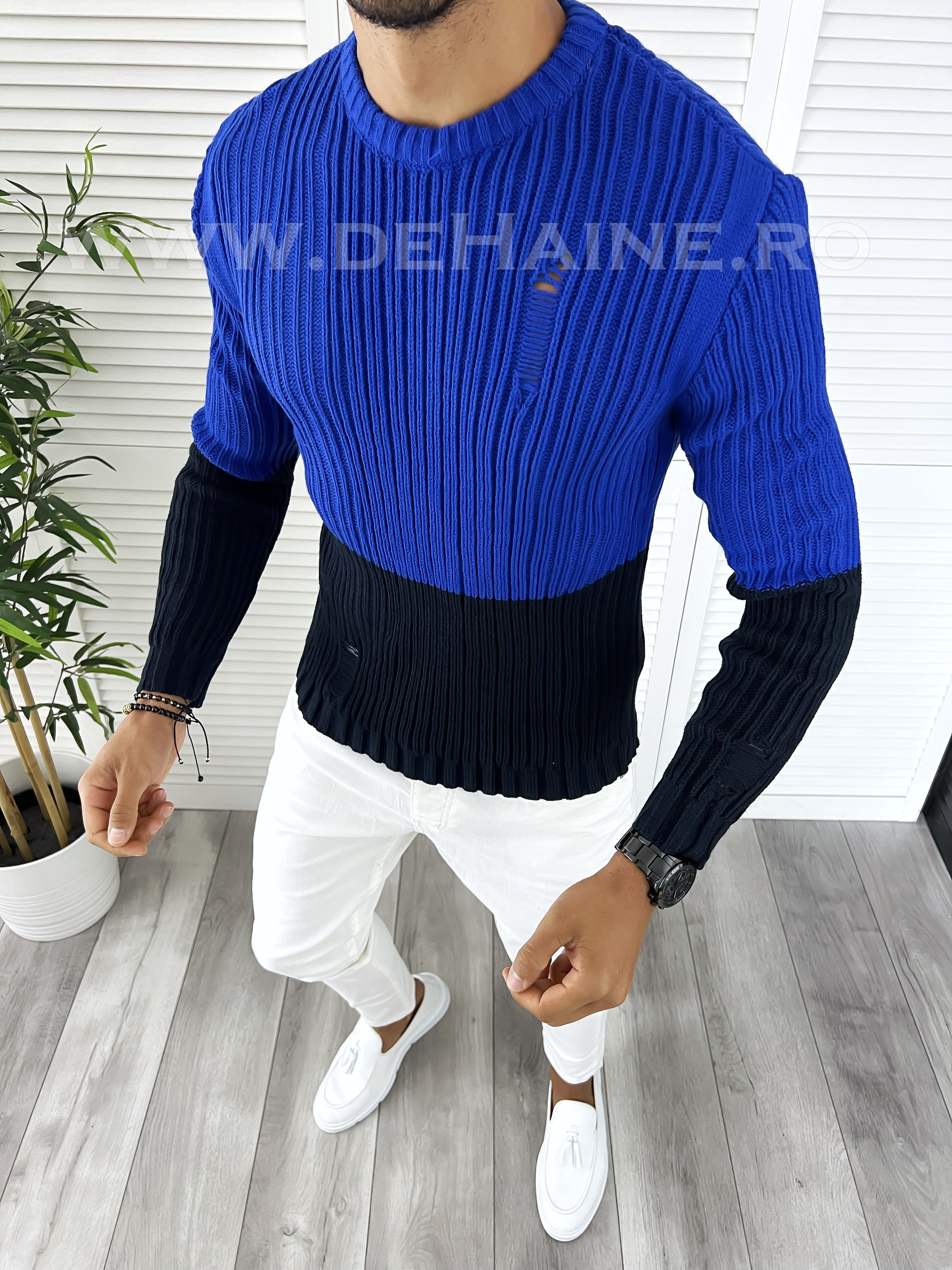 Pulover Barbati Gros Slim Fit Albastru