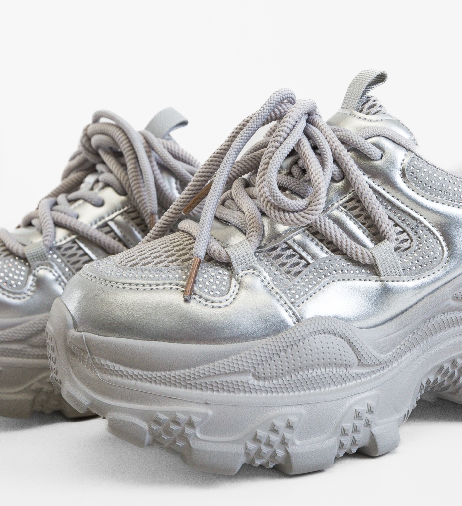 Sneakers Dama Yera Argintii Sport & Eleganta - imagine 6