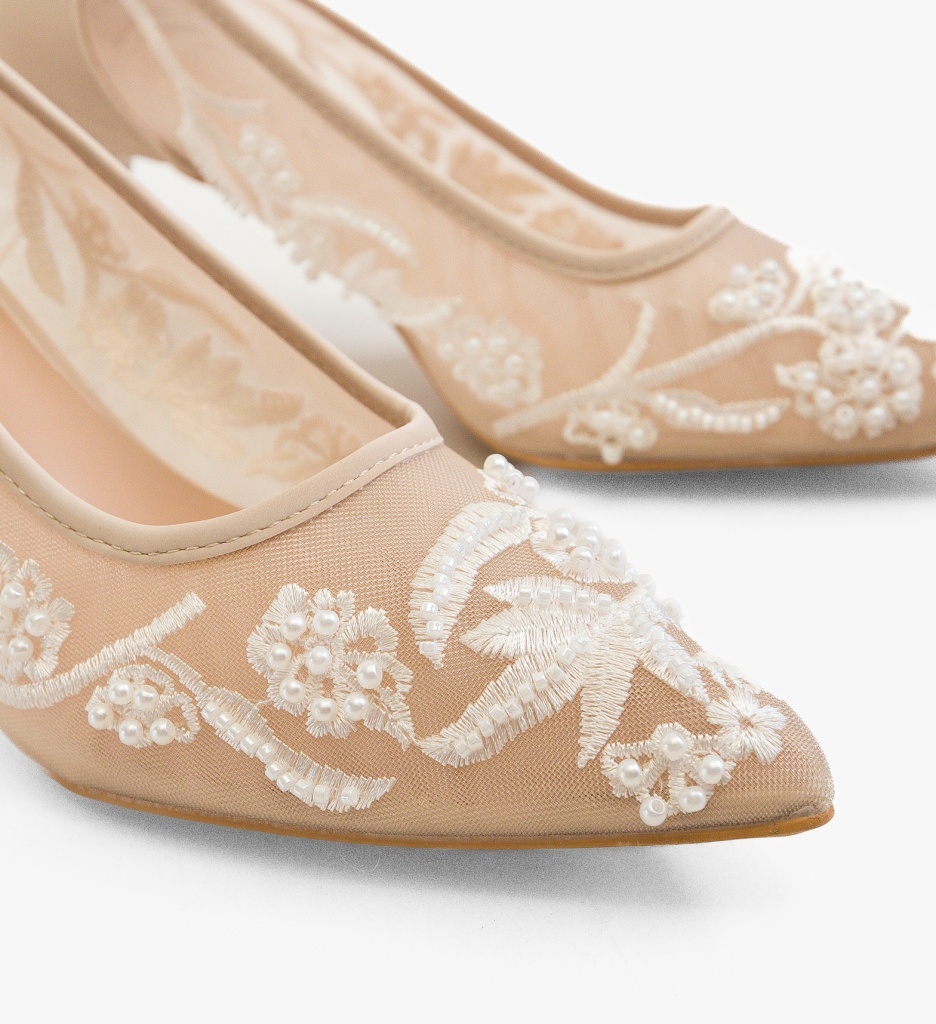 Pantofi dama Brides Bej cu toc elegant - imagine 2