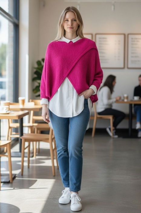 Poncho Fucsia Asimetric Shopika - Eleganță Modernă