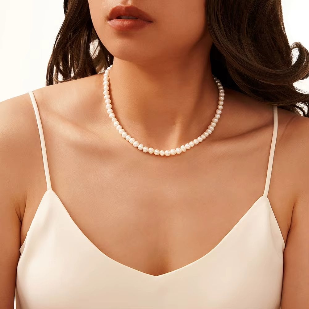 Lantisor Argint Delis Choker cu Perle Placat Aur - imagine 2