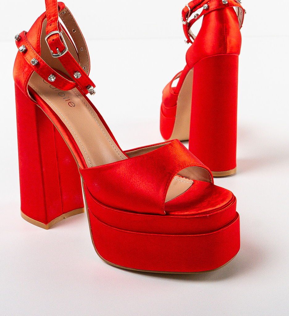 Sandale Dama Rosii cu Toc Elegant - imagine 6