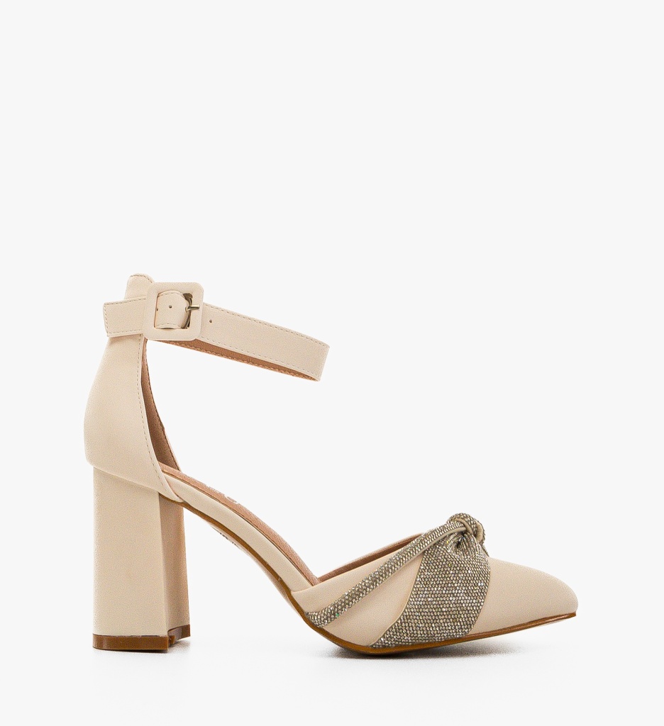 Pantofi Cochra Bej cu Toc Eleganți