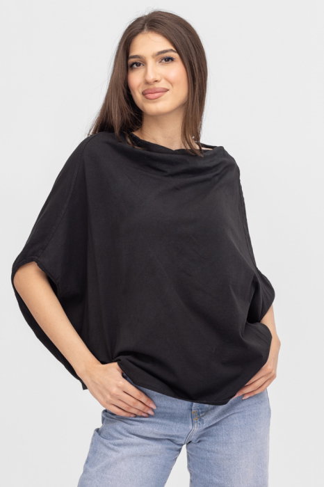 Bluza Wendy Neagră Croi Amplu cu Decolteu Drapat