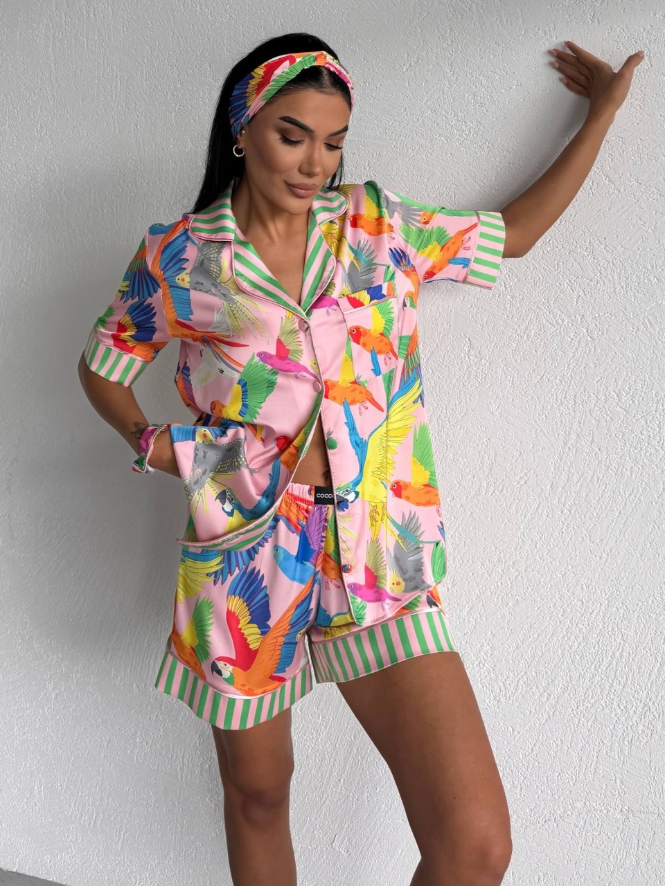 Pijama Dama 2 Piese Delis Roz Papagali - imagine 2
