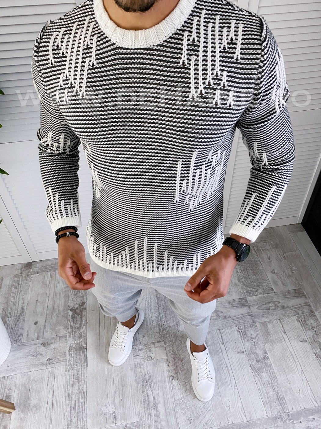 Pulover Barbati Alb Slim Fit Casual