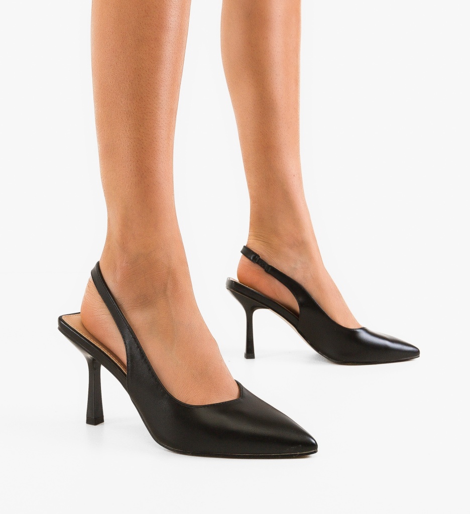 Pantofi Testle Negri Eleganți cu Toc - imagine 4