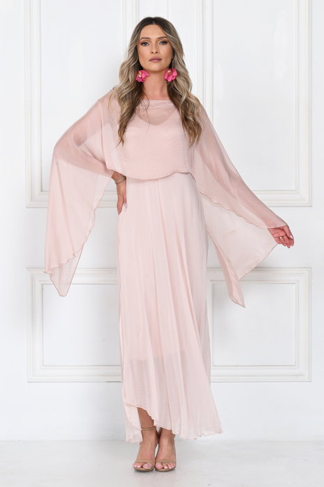 Capa dama din matase si vascoza tip kimono, croi fluid pentru layering, roz delicat